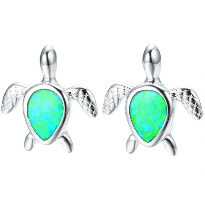 Silver turtle earrings - colorful opalEarrings