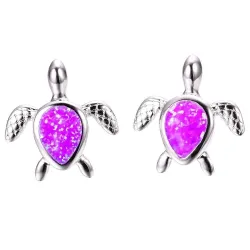 Boucles d'oreilles tortue argent - opale colorée