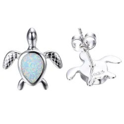Boucles d'oreilles tortue argent - opale colorée