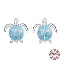 Boucles d'oreilles tortue bleue argent - argent 925