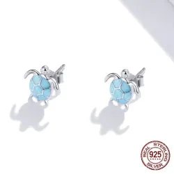 Boucles d'oreilles tortue bleue argent - argent 925