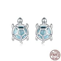 Tortue avec verre bleu - boucles d'oreilles - argent sterling 925