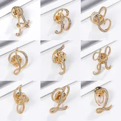 Lettres en cristal anglais - alphabet - broche dorée