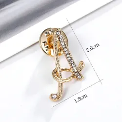 Lettres en cristal anglais - alphabet - broche dorée