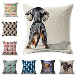 Housse de coussin déco - motif chiens - lin - 45*45cm