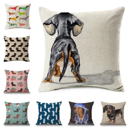 Housse de coussin déco - motif chiens - lin - 45*45cm