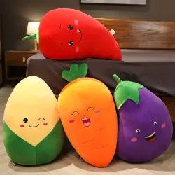 Oreillers en forme de légumes - peluches - aubergine - piment - maïs - carotte