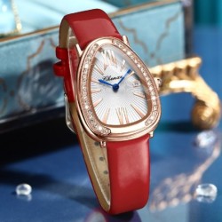 CHENXI - elegant Quartz watch with rhinestones - waterproof - leather strap - redWatches