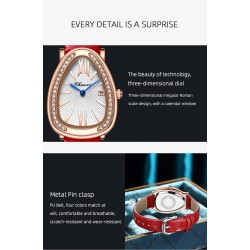 CHENXI - elegant Quartz watch with rhinestones - waterproof - leather strap - redWatches