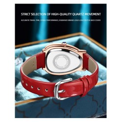 CHENXI - élégante montre Quartz avec strass - étanche - bracelet cuir - rouge foncé