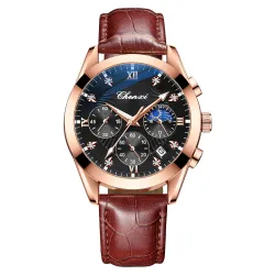 CHENXI - montre de sport à quartz - étanche - bracelet cuir - marron / noir