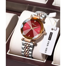 CHENXI - montre à quartz de luxe - or rose - acier inoxydable - étanche - rouge