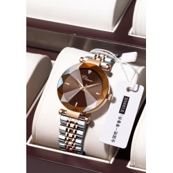 CHENXI - montre à quartz de luxe - or rose - acier inoxydable - étanche - marron