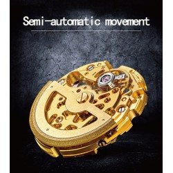 CHENXI - montre carrée automatique - design sculpté en creux - bracelet en cuir - argent / noir