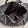Sac vintage en cuir nubuck avec rivets / pompon fourrure