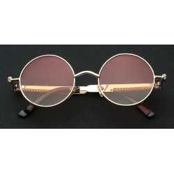 Lunettes de soleil rondes gothiques / steampunk - verres rouges - monture en métal - UV 400 - unisexe