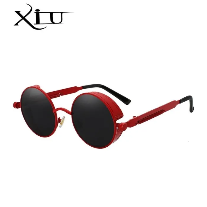 Lunettes de soleil rondes gothiques / steampunk - verres rouges - monture en métal - UV 400 - unisexe