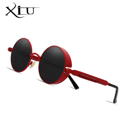 Lunettes de soleil rondes gothiques / steampunk - verres rouges - monture en métal - UV 400 - unisexe