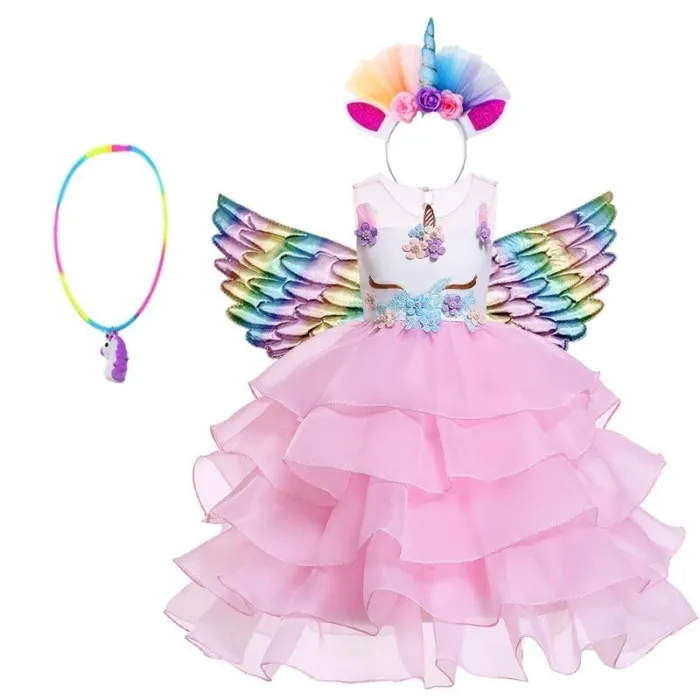 Robe licorne - costume de princesse pour fille - collier / bandeau / ailes
