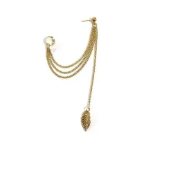 Style punk / rock - boucle d'oreille avec chaîne / feuille - long clip d'oreille