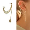 Style punk / rock - boucle d'oreille avec chaîne / feuille - long clip d'oreille