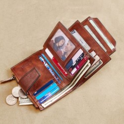 Portefeuille multifonction vintage - protection RFID - cuir véritable