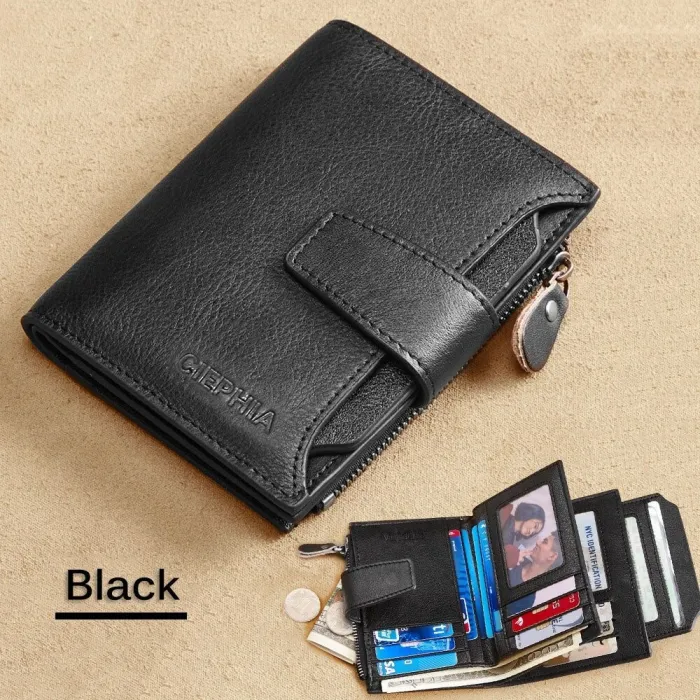 Portefeuille multifonction vintage - protection RFID - cuir véritable