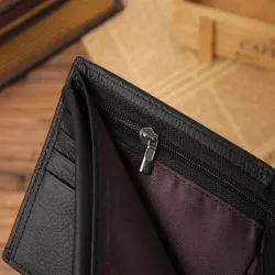 Portefeuille classique pour hommes - porte-cartes - fermeture éclair - cuir véritable