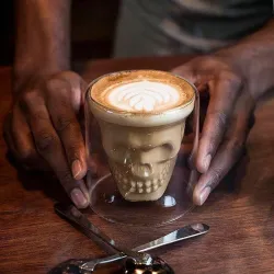 Drinking glass - skull design - double bottom - for vodka / wine / coffee - 25 mlBar supply