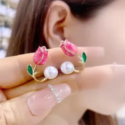 Tulipe / perle - boucles d'oreilles clous