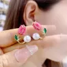 Tulipe / perle - boucles d'oreilles clous