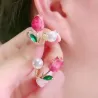 Tulipe / perle - boucles d'oreilles clous