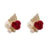 Elegant stud earrings - red rose / pearls / butterfly - crystalsEarrings