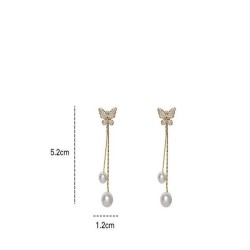 Long golden earrings - butterfly / pearlsEarrings