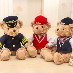 Ours en peluche pilote / capitaine - hôtesse de l'air - peluche