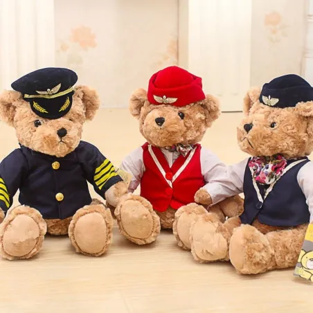 Ours en peluche pilote / capitaine - hôtesse de l'air - peluche