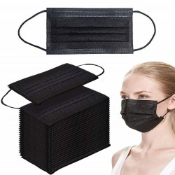 Masque de protection visage/bouche - jetable - noir - 50 pièces