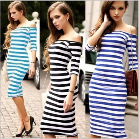 Robe rayée épaules dénudées - slim