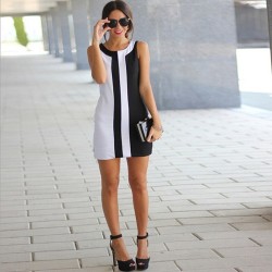 Sleeveless mini dress - black / white stripes - plus sizeDresses