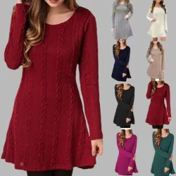 Robe courte en maille - pull manches longues