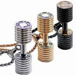 Pendentif haltère avec collier - acier inoxydable