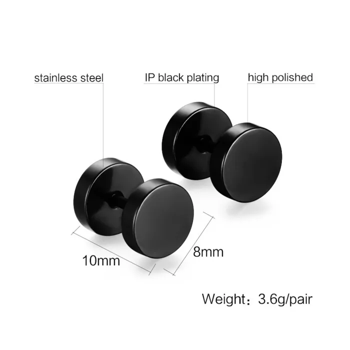 Black stud round earrings - unisexEarrings