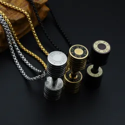 Pendentif haltère avec collier - acier inoxydable
