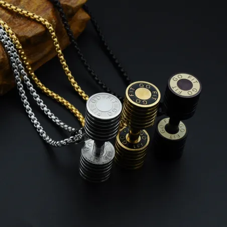 Pendentif haltère avec collier - acier inoxydable