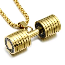 Pendentif haltère avec collier - acier inoxydable