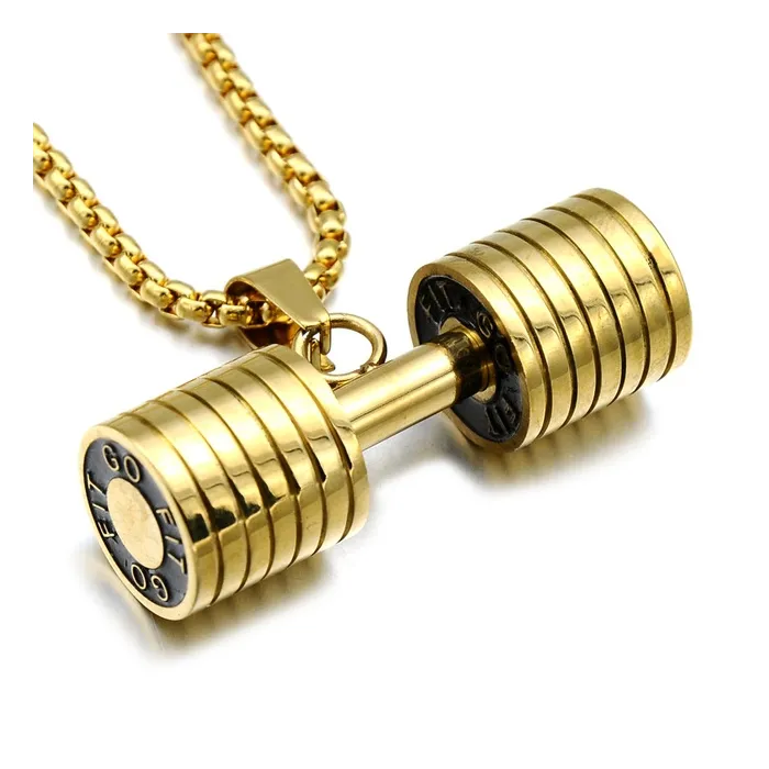 Pendentif haltère avec collier - acier inoxydable