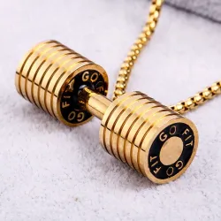 Pendentif haltère avec collier - acier inoxydable