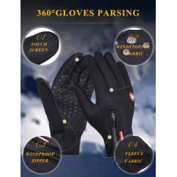 Gants de ski chauds - fonction écran tactile - fermeture éclair - étanche