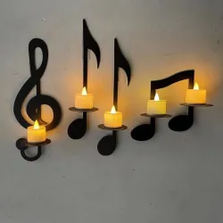 Bougeoir mural - notes de musique noires