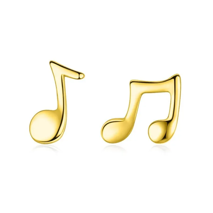 Notes de musique dorées - Boucles d'oreilles clous - Argent sterling 925